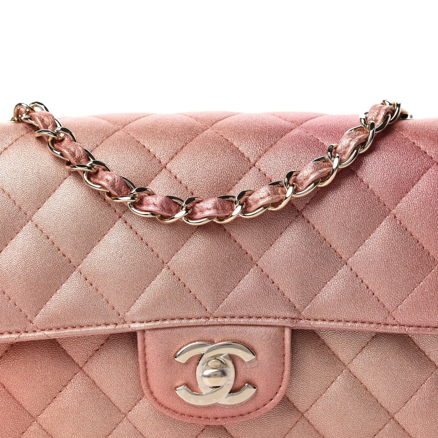 Metallic Lambskin Quilted Ombre Mini Rectangular Flap Pink