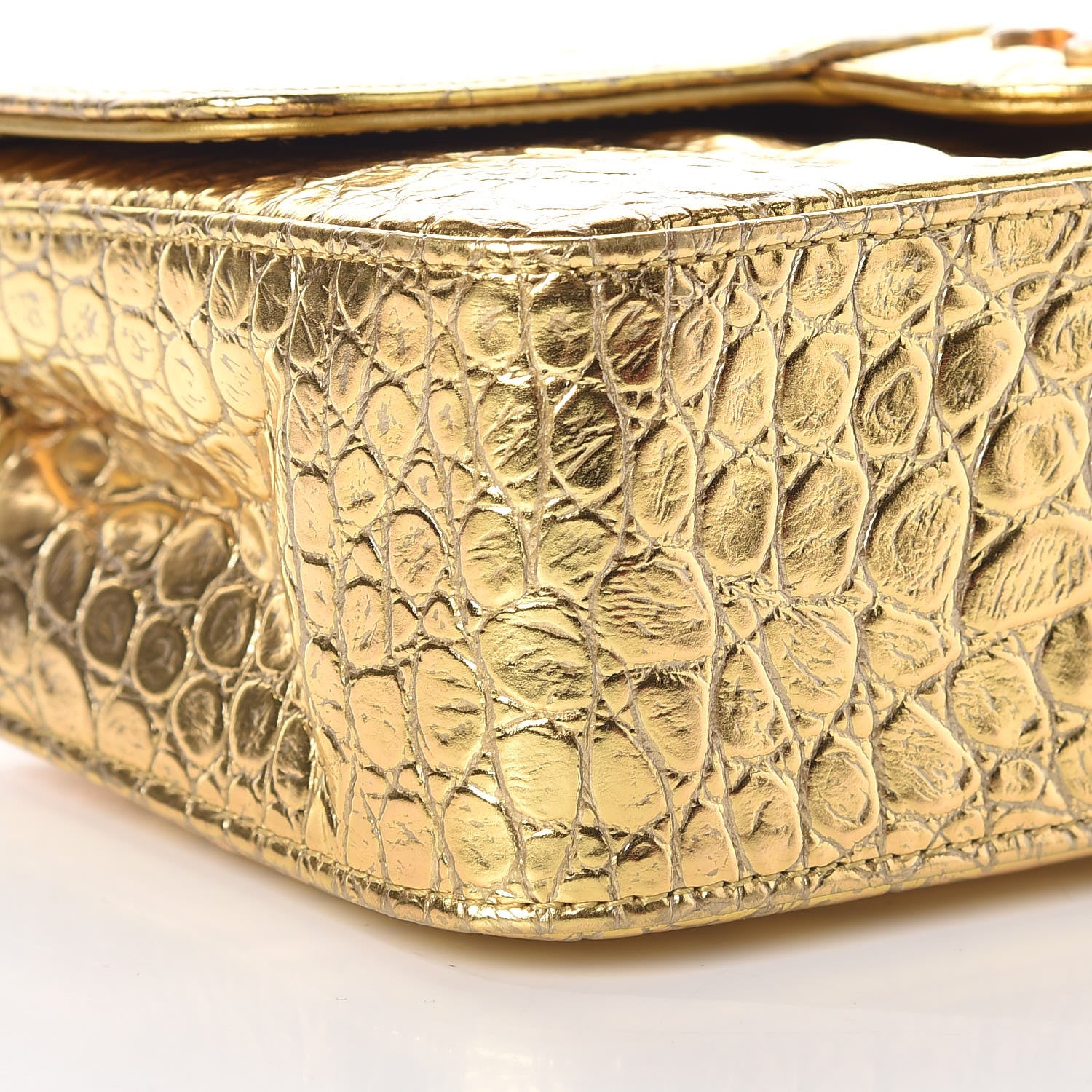 Chanel Metallic Calfskin Crocodile Embossed Mini Flap Gold 8 of 10