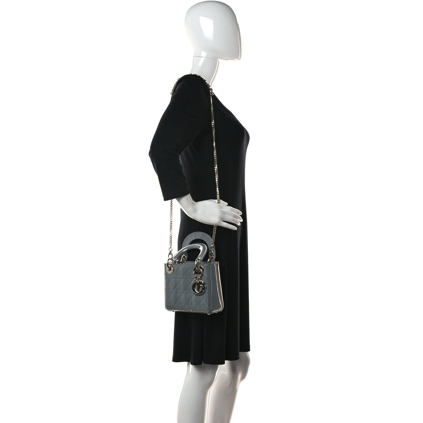 Patent Cannage Mini Lady Dior Grey Stone