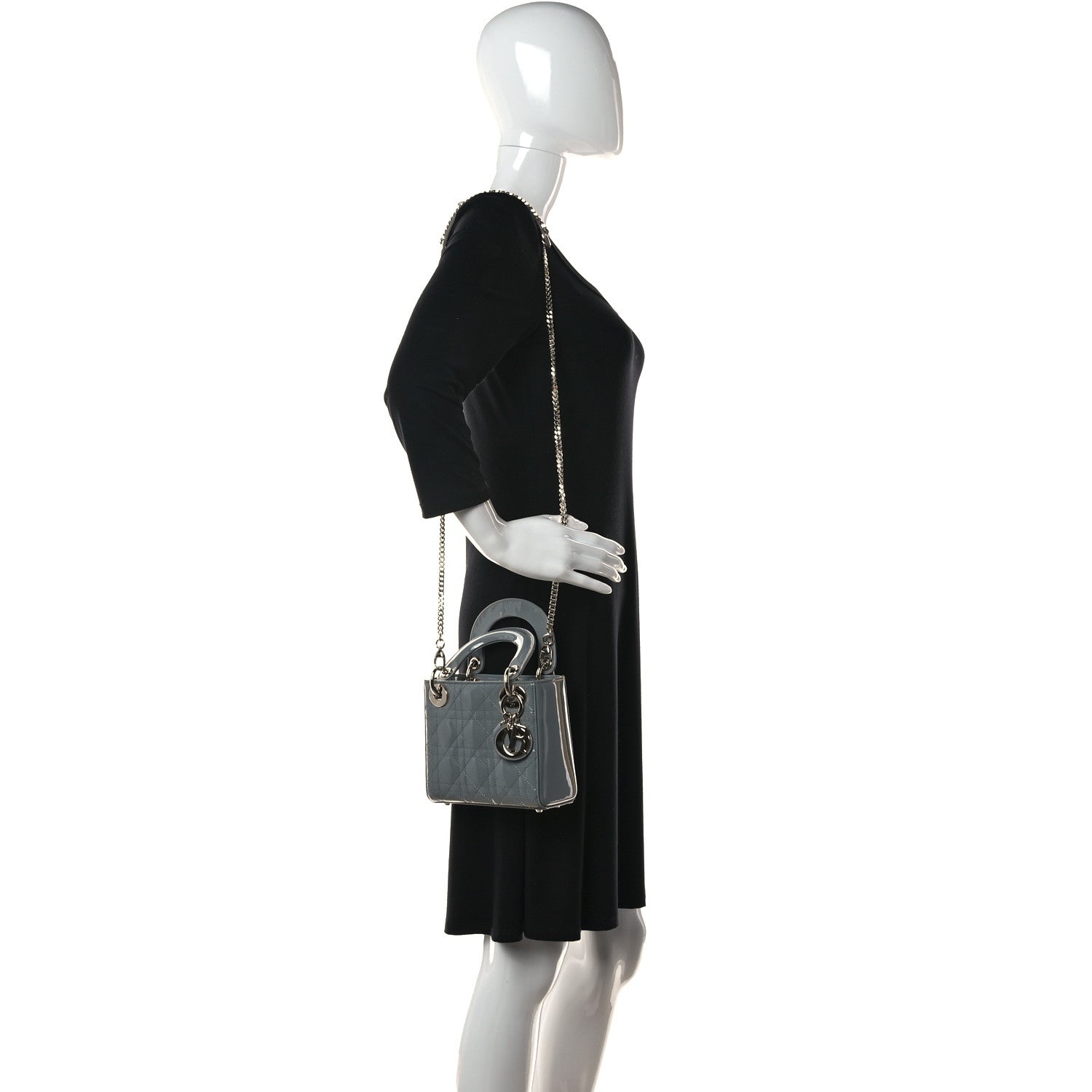 Christian Dior Patent Cannage Mini Lady Dior Grey Stone 2 of 12