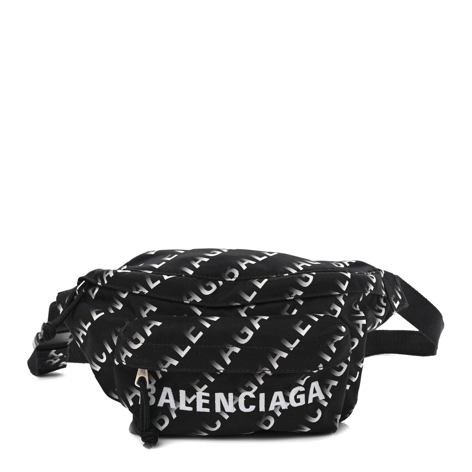 Balenciaga Recycled Sport Nylon Allover Gradient Logo Wheel Beltpack Black White 1 of 9