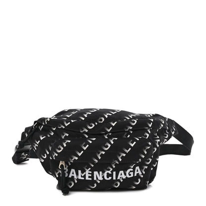 Balenciaga Recycled Sport Nylon Allover Gradient Logo Wheel Beltpack Black White 1 of 9
