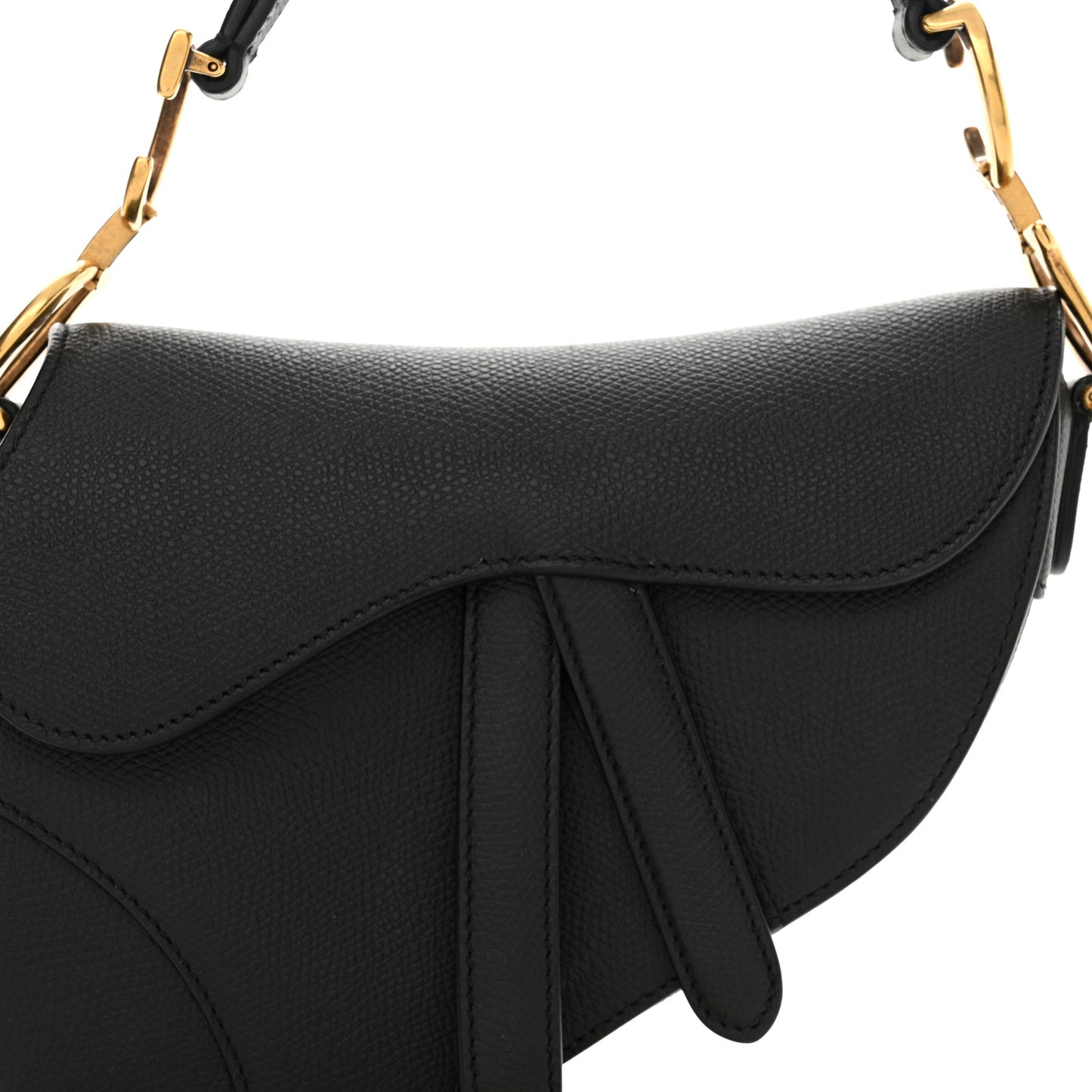 Grained Calfskin Mini Saddle Bag Black
