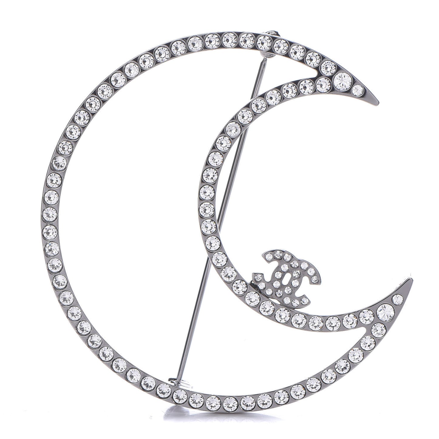 Crystal CC Moon Brooch Ruthenium