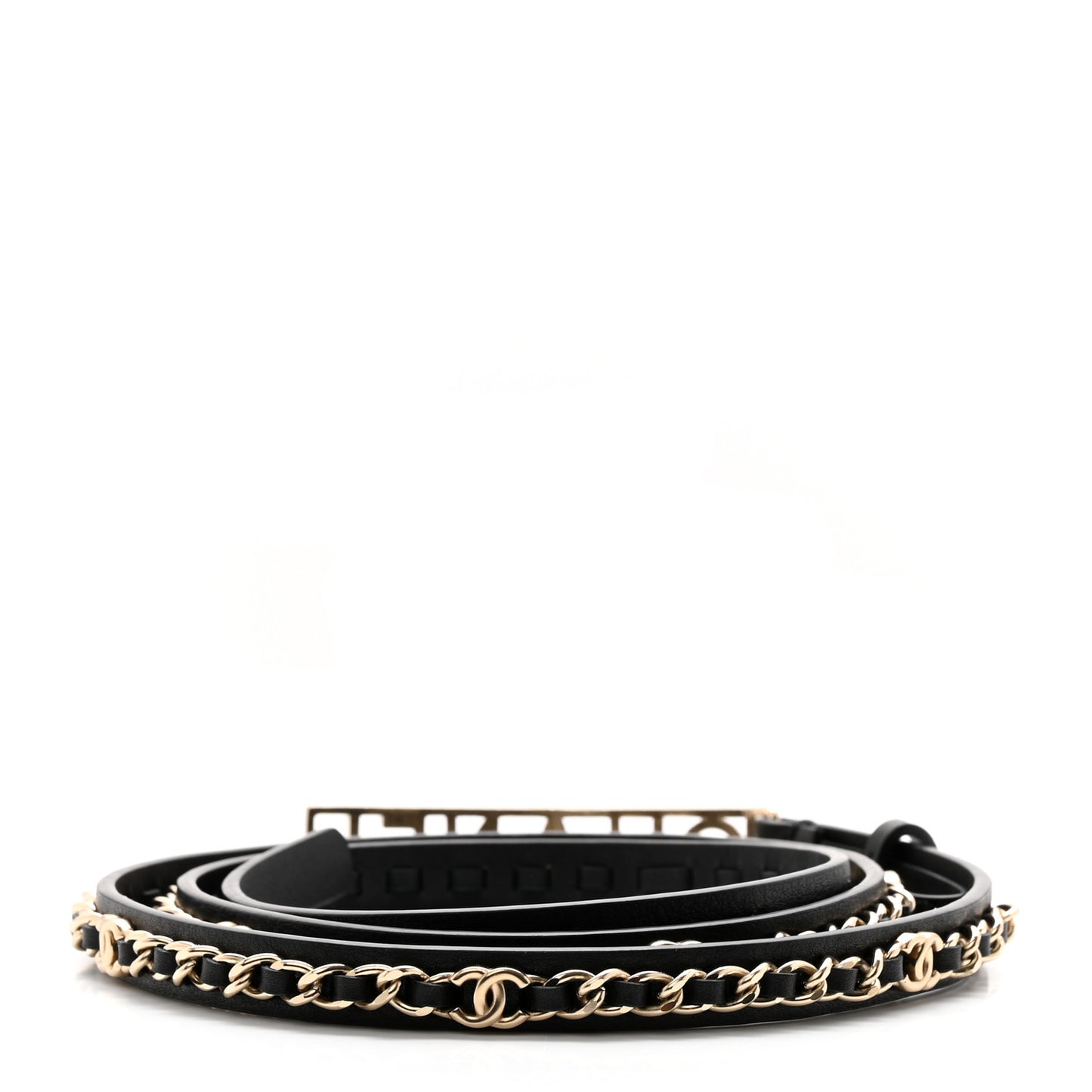 Calfskin Chain Logo Skinny Belt 85/34 Black