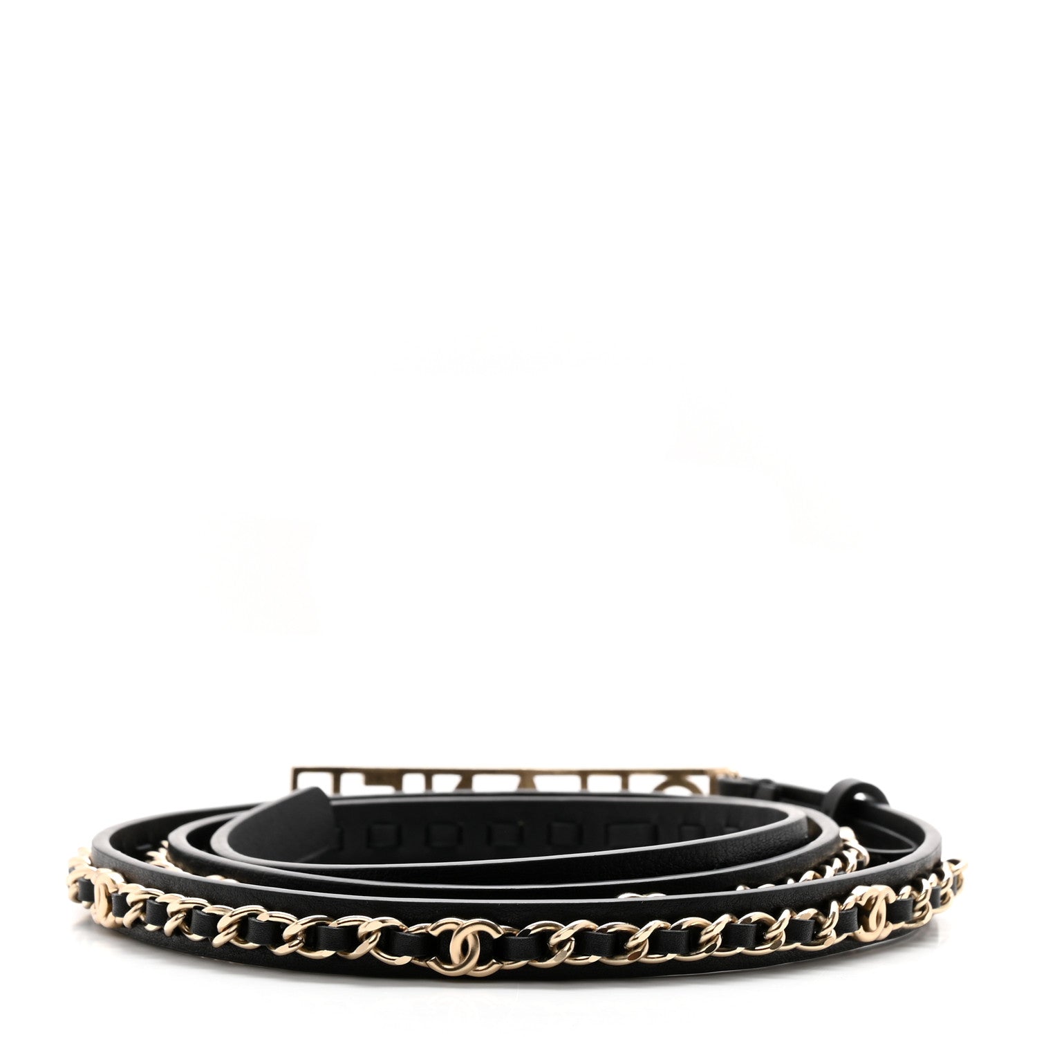 Chanel Calfskin Chain Logo Skinny Belt 85/34 Black 2 of 7