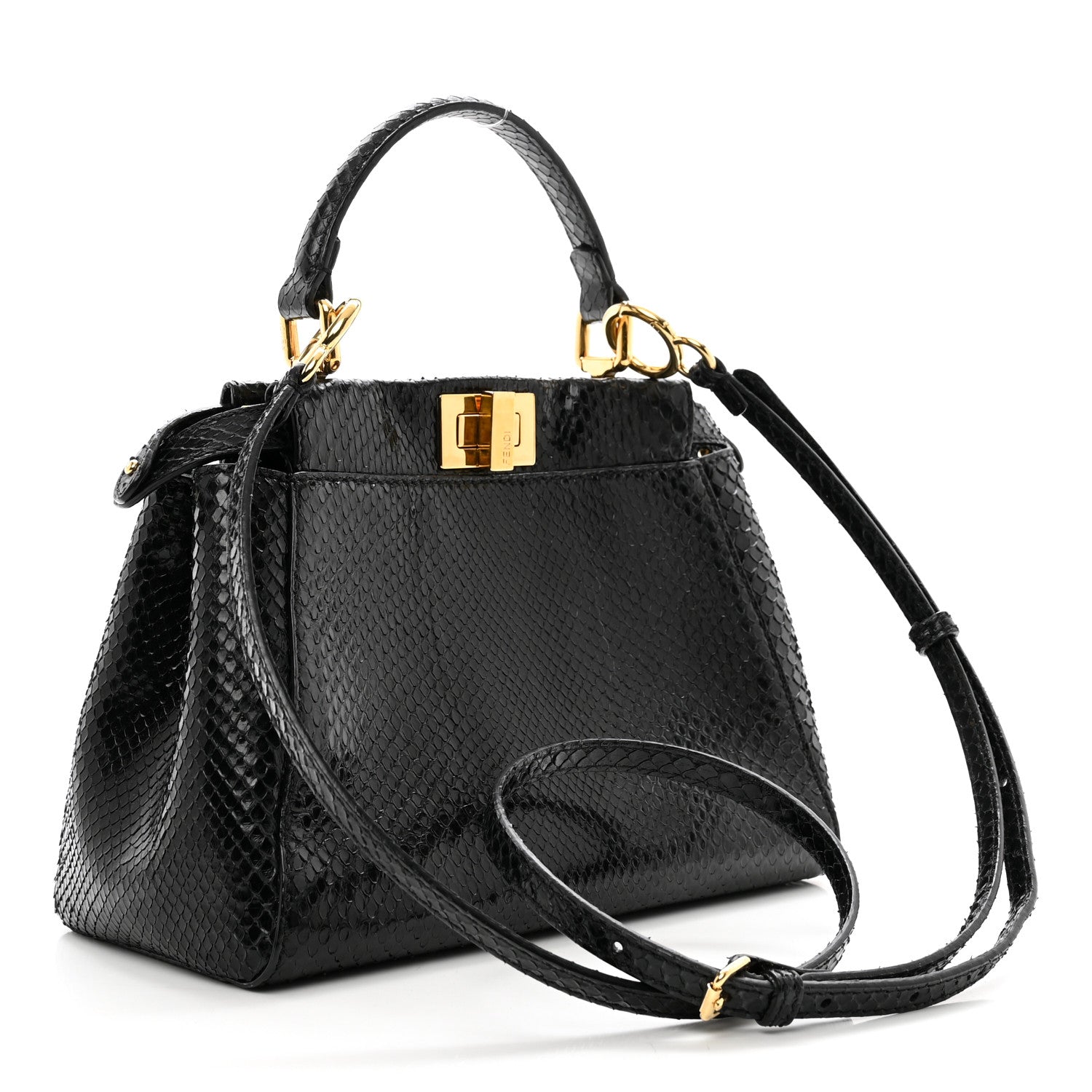 Fendi Snakeskin Nappa Mini Peekaboo Iconic Satchel Black 2 of 9