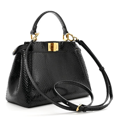 Fendi Snakeskin Nappa Mini Peekaboo Iconic Satchel Black 2 of 9