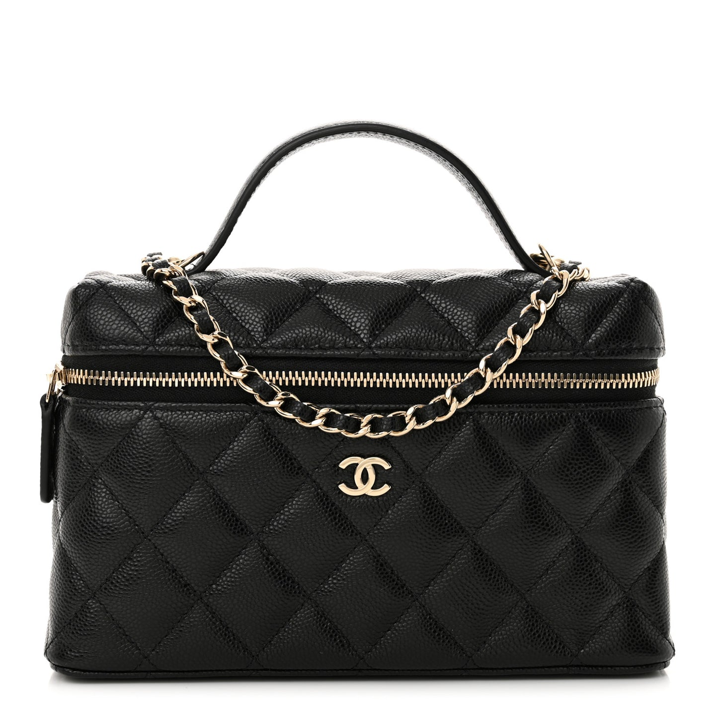 Caviar Quilted Top Handle Slim Vanity With Chain Black