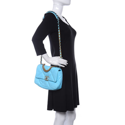 Chanel Shiny Lambskin Quilted Medium Chanel 19 Flap Neon Blue 2 of 10