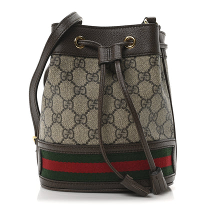 Gucci GG Supreme Monogram Web Mini Ophidia Bucket Bag Brown 1 of 10