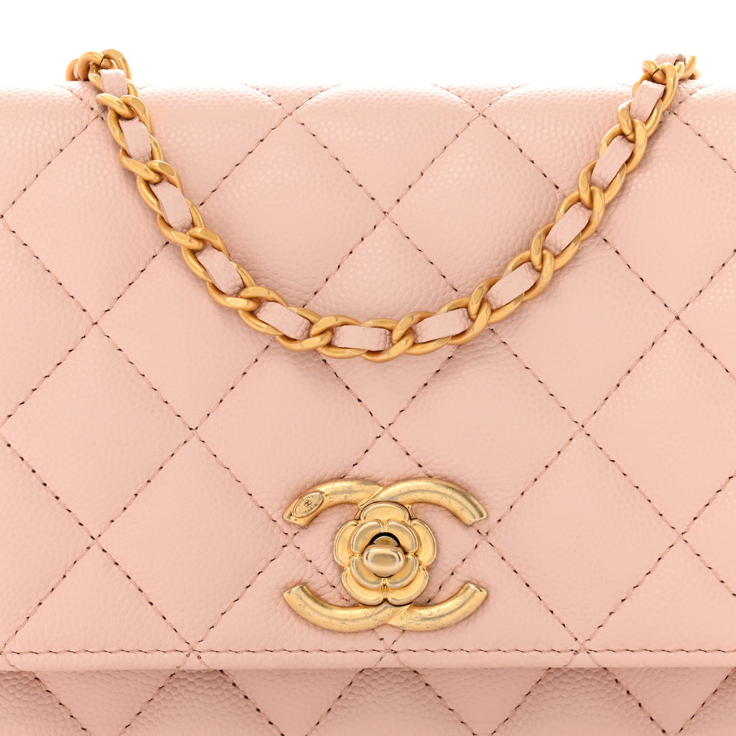 Chanel Caviar Quilted Camellia Wallet On Chain WOC Light Pink 9 of 14