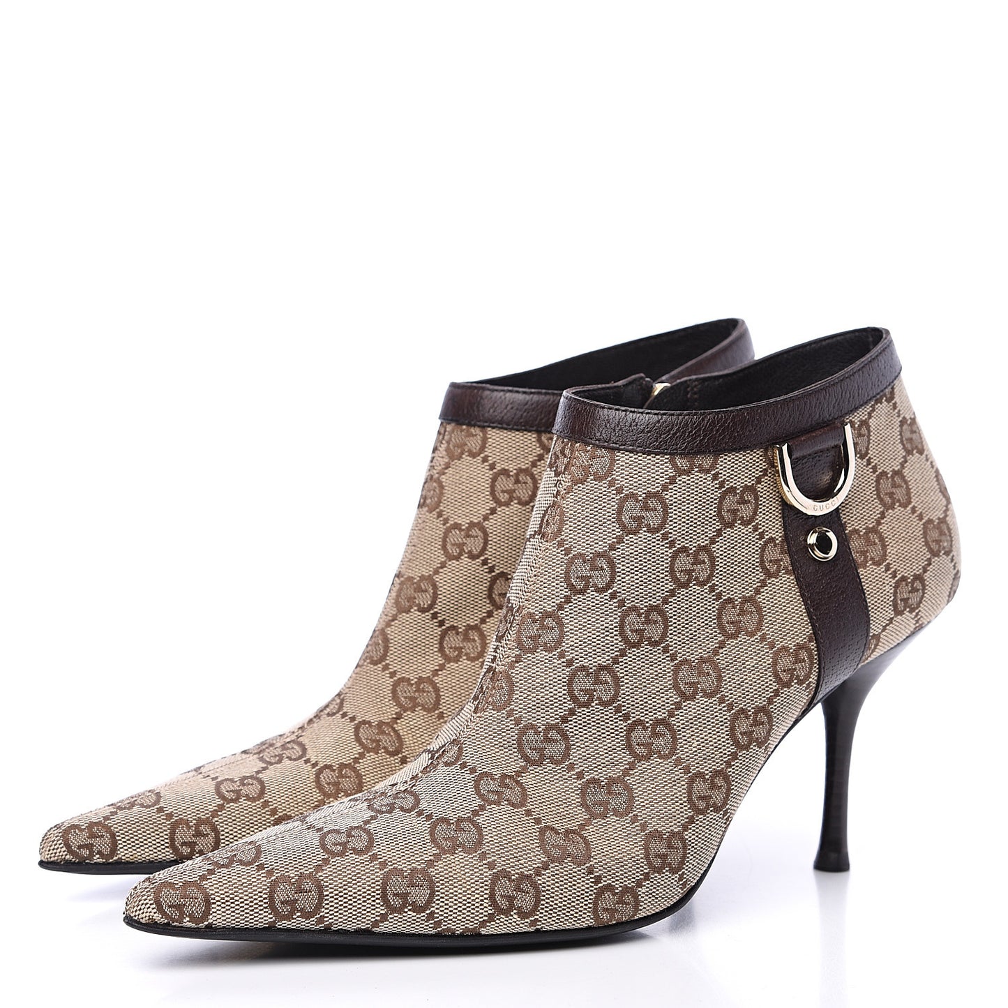 Monogram Textured Calfskin D Ring Ankle Booties 8.5 Beige Ebony Cocoa