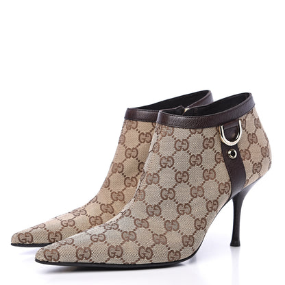 Gucci Monogram Textured Calfskin D Ring Ankle Booties 8.5 Beige Ebony Cocoa 3 of 9