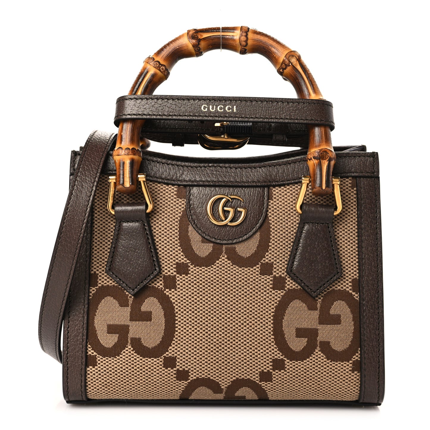 Monogram Jumbo GG Textured Dollar Calfskin Mini Diana Tote Bag Camel Ebony New Acero