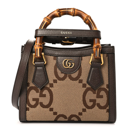 Gucci Monogram Jumbo GG Textured Dollar Calfskin Mini Diana Tote Bag Camel Ebony New Acero 1 of 10