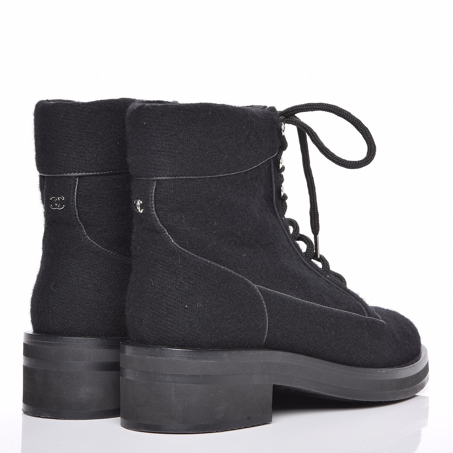 Chanel Tweed Lace Up Combat Boots 40 Black 4 of 8