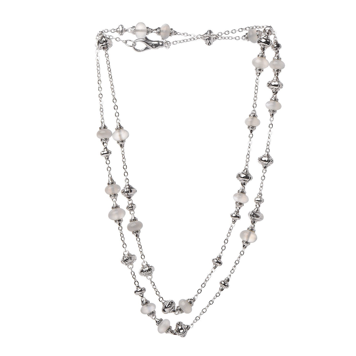Sterling Silver Moonstone Bamboo Sautoir Station Necklace