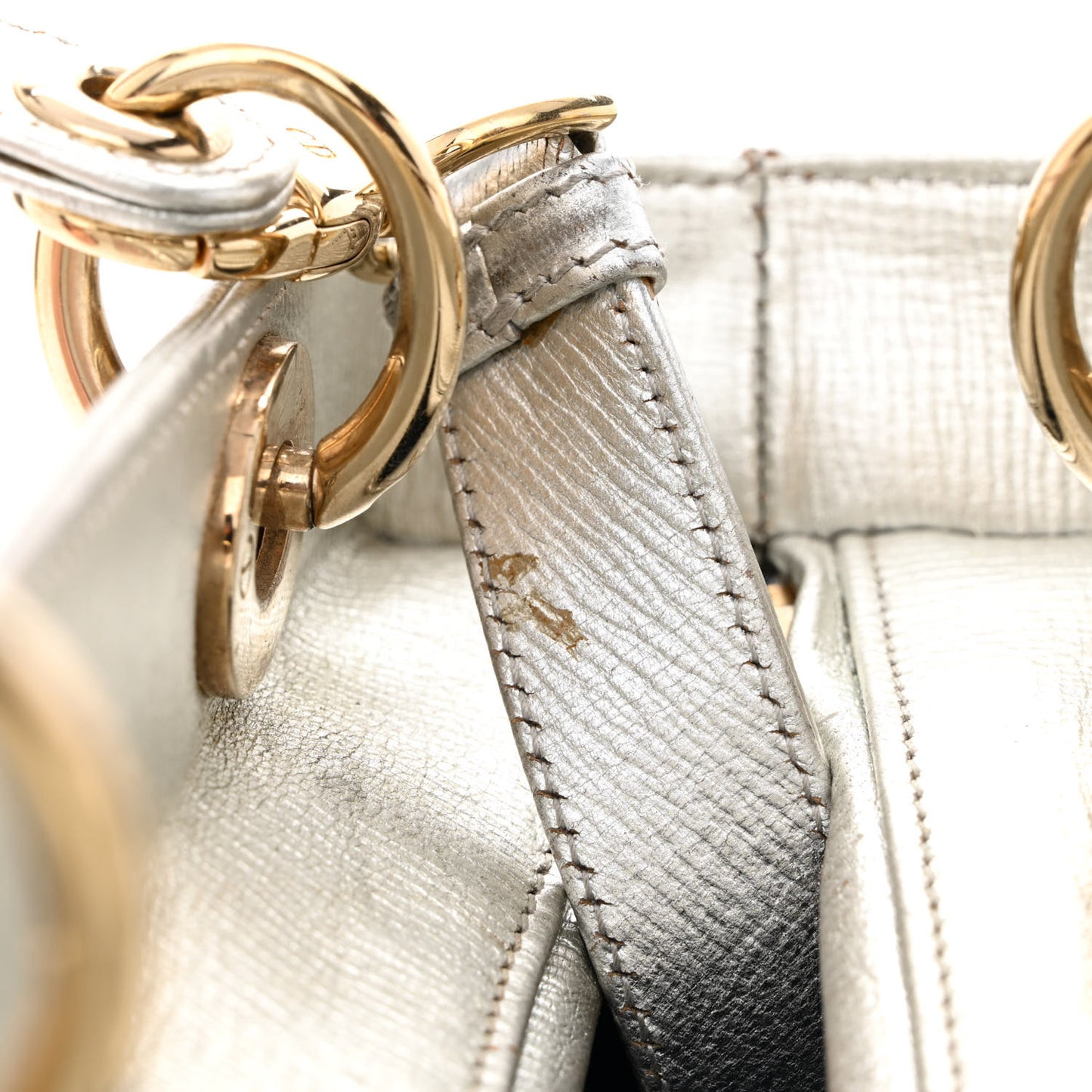 Metallic Calfskin Embroidered Lady Dior Silver Multicolor