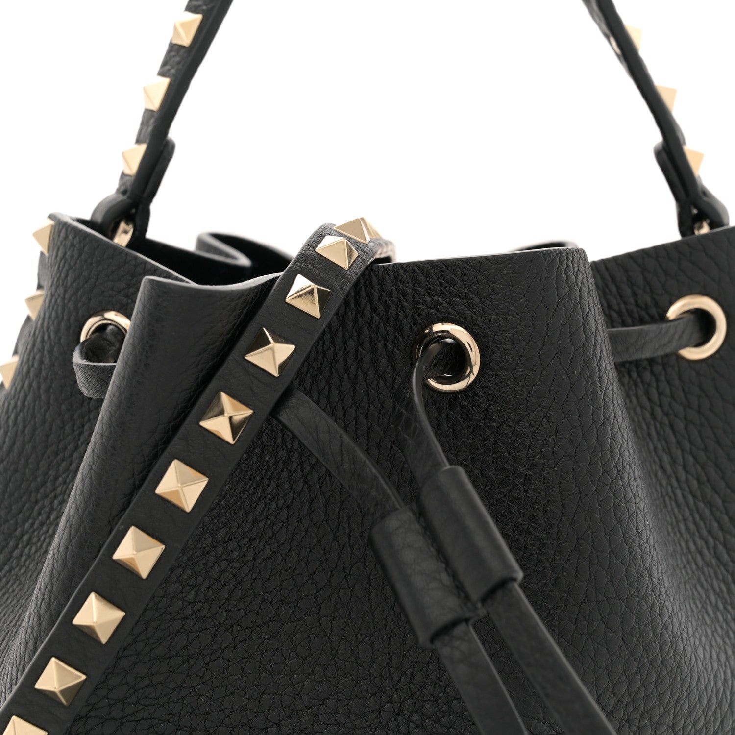 Valentino Garavani Grained Calfskin Rockstud Bucket Bag Black 7 of 10