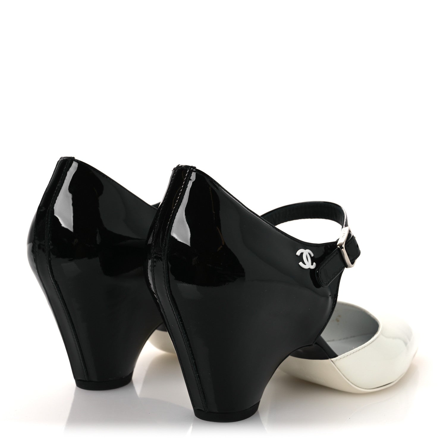 Chanel Patent Calfskin CC Pumps 37 White Black 5 of 12