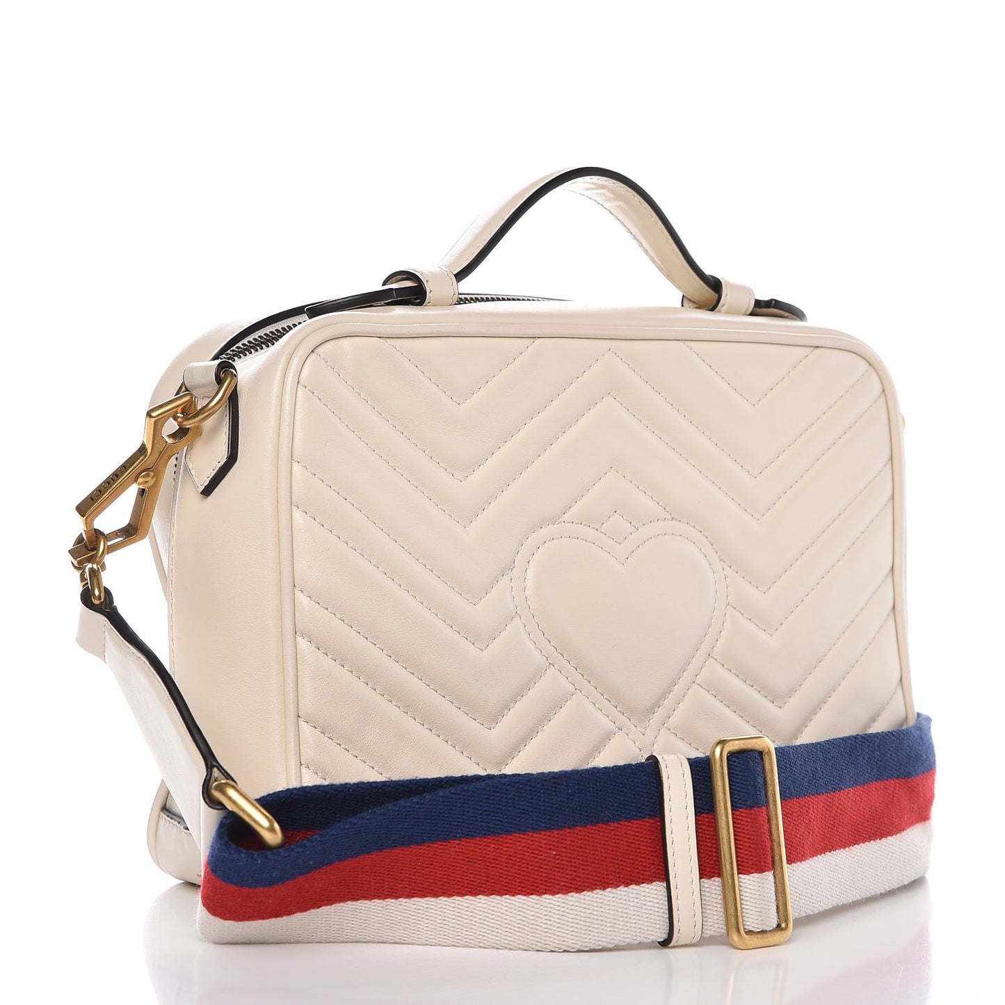 Calfskin Matelasse Sylvie Web Small GG Marmont Top Handle Shoulder Bag White