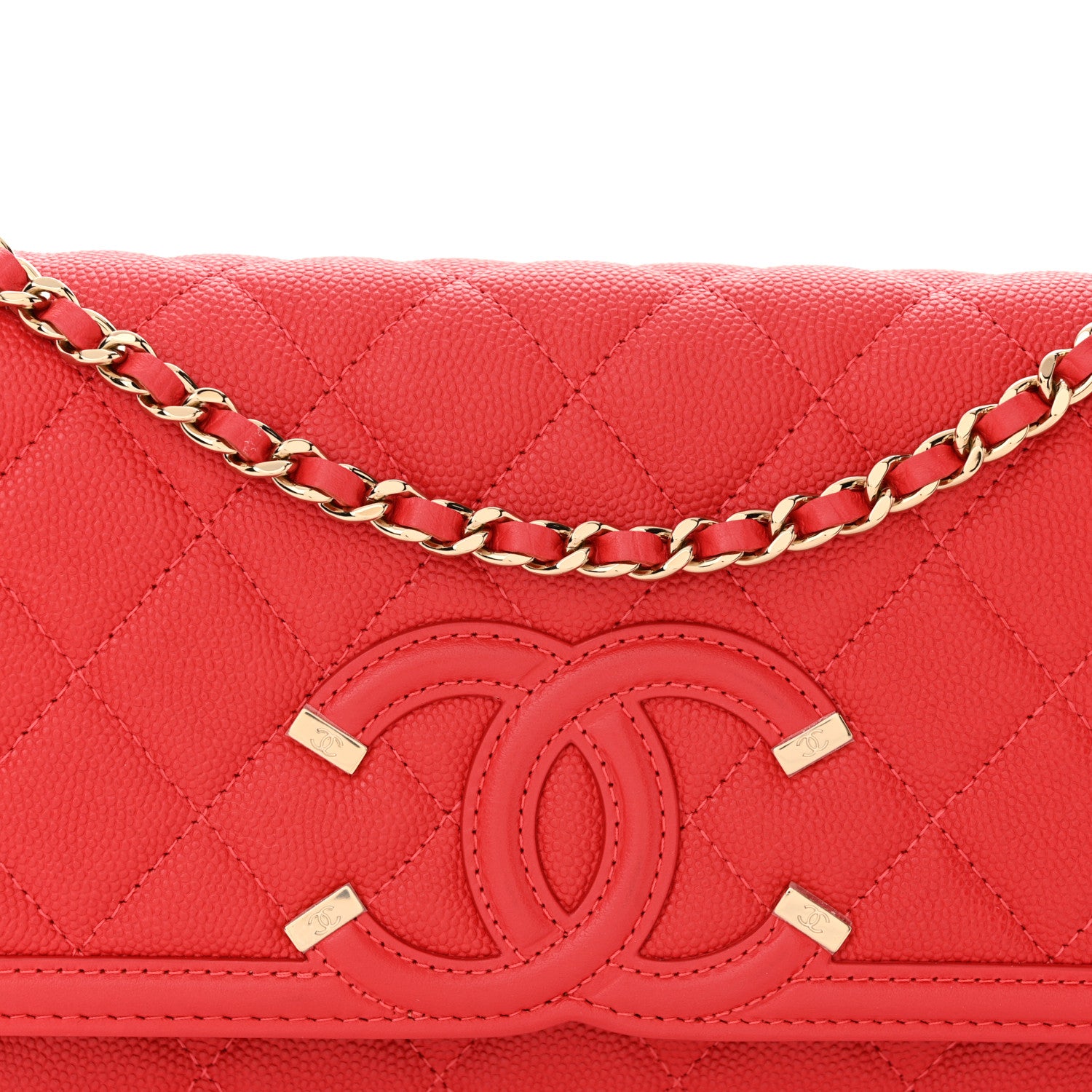 Chanel Caviar Quilted CC Filigree Wallet On Chain WOC Red 9 of 11