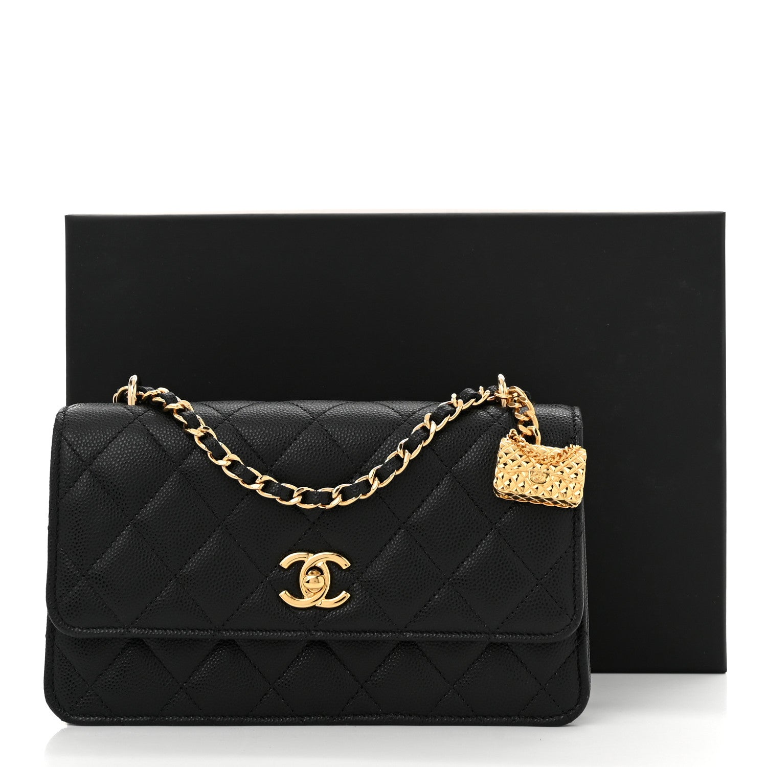 Chanel Shiny Caviar Quilted Flap Charm Wallet On Chain WOC Black 13 of 13