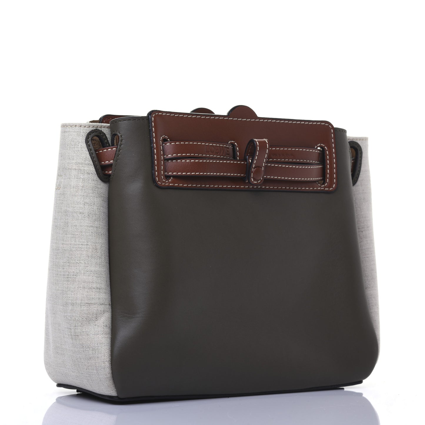 Calfskin Linen Mini Lazo Tote Khaki Green