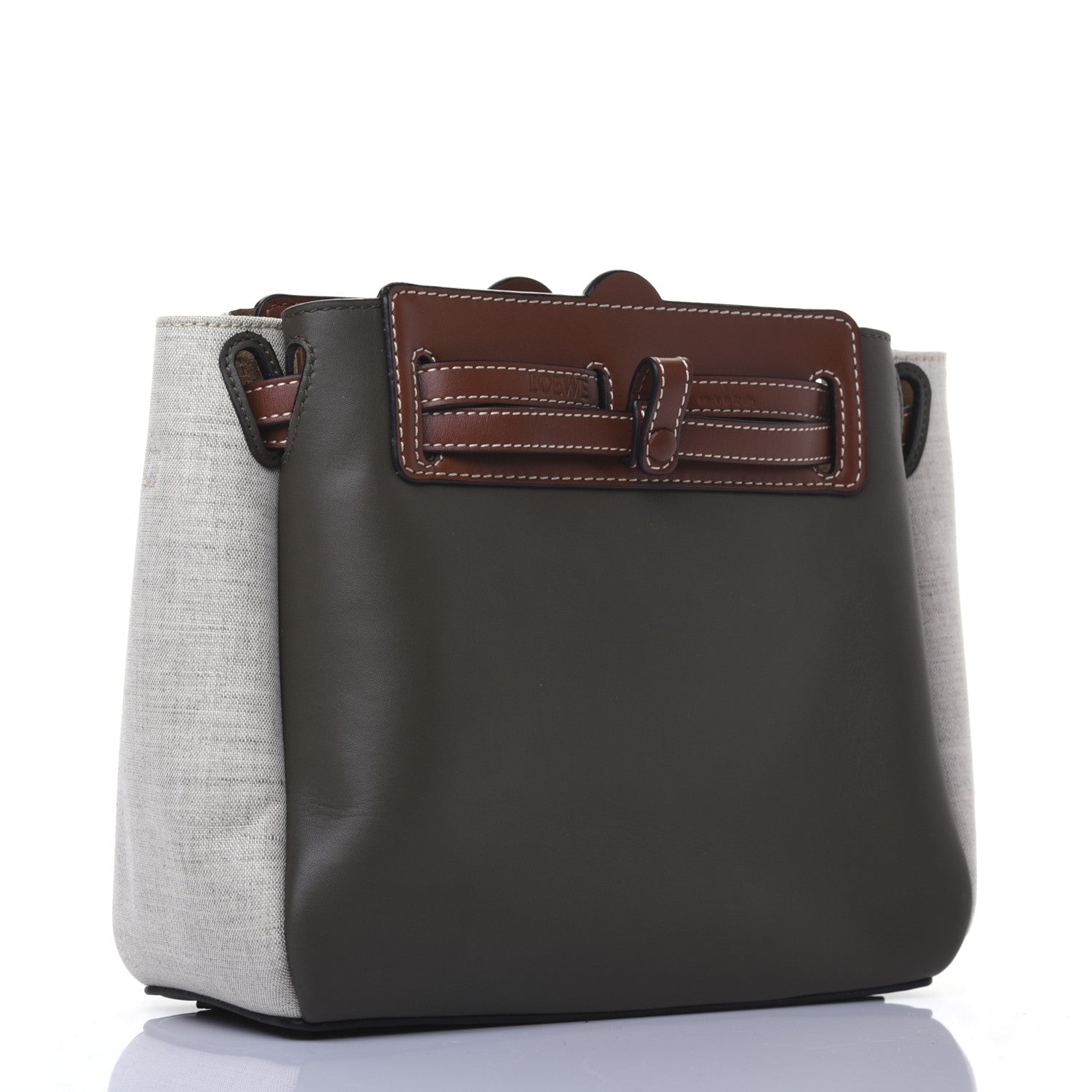 Loewe Calfskin Linen Mini Lazo Tote Khaki Green 4 of 14