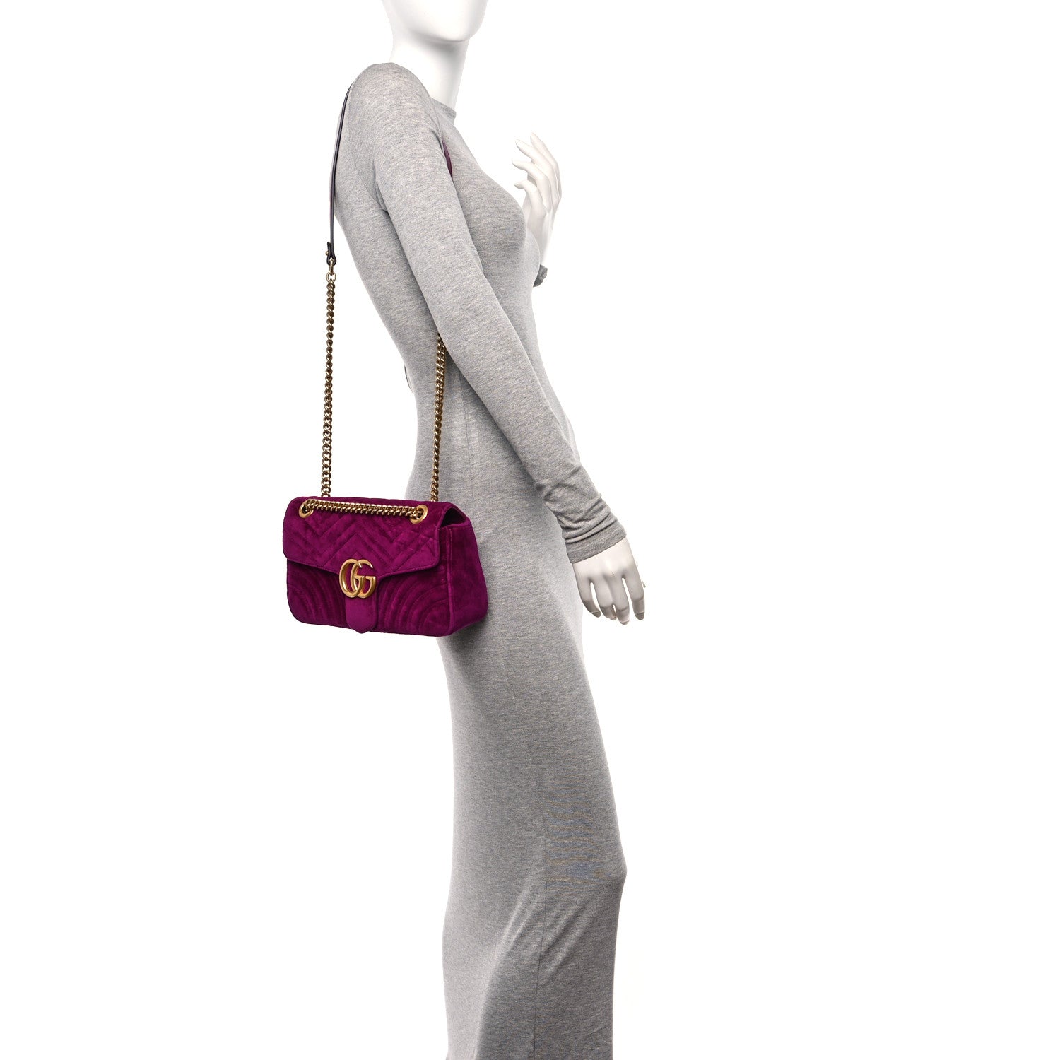Gucci Velvet Matelasse Small GG Marmont Shoulder Bag Fuchsia Violet Cyclamen 2 of 10