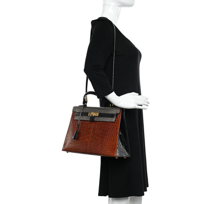 Hermes Shiny Alligator Kelly Sellier 32 Miel Gris Fonce Black 2 of 15