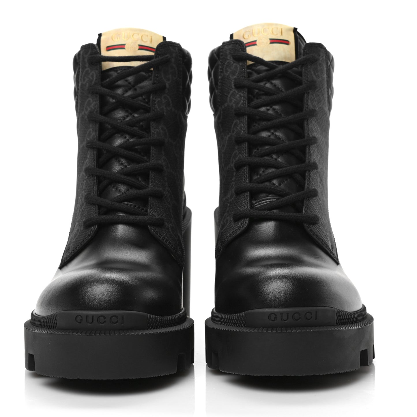 Apollo Calfskin GG Supreme Nappa Samoa Quilted Lace Up Ankle Boots 38 Black