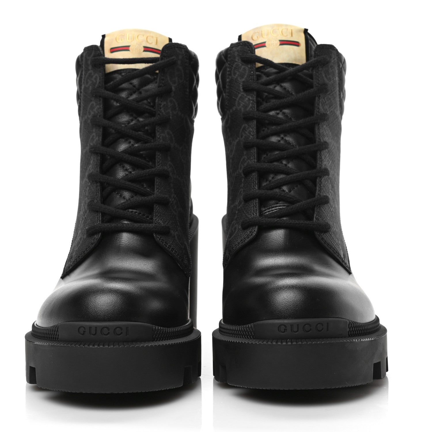 Gucci Apollo Calfskin GG Supreme Nappa Samoa Quilted Lace Up Ankle Boots 38 Black 2 of 8