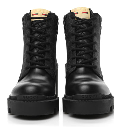 Gucci Apollo Calfskin GG Supreme Nappa Samoa Quilted Lace Up Ankle Boots 38 Black 2 of 8