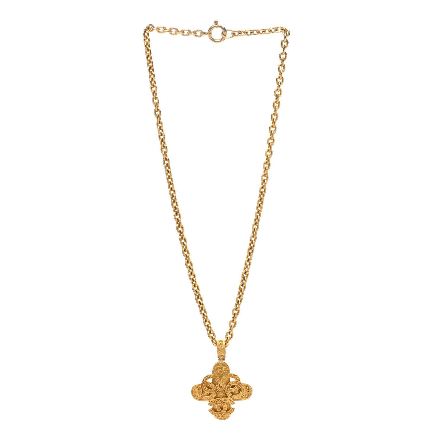 Chanel Metal CC Cross Long Pendant Necklace Gold 3 of 5
