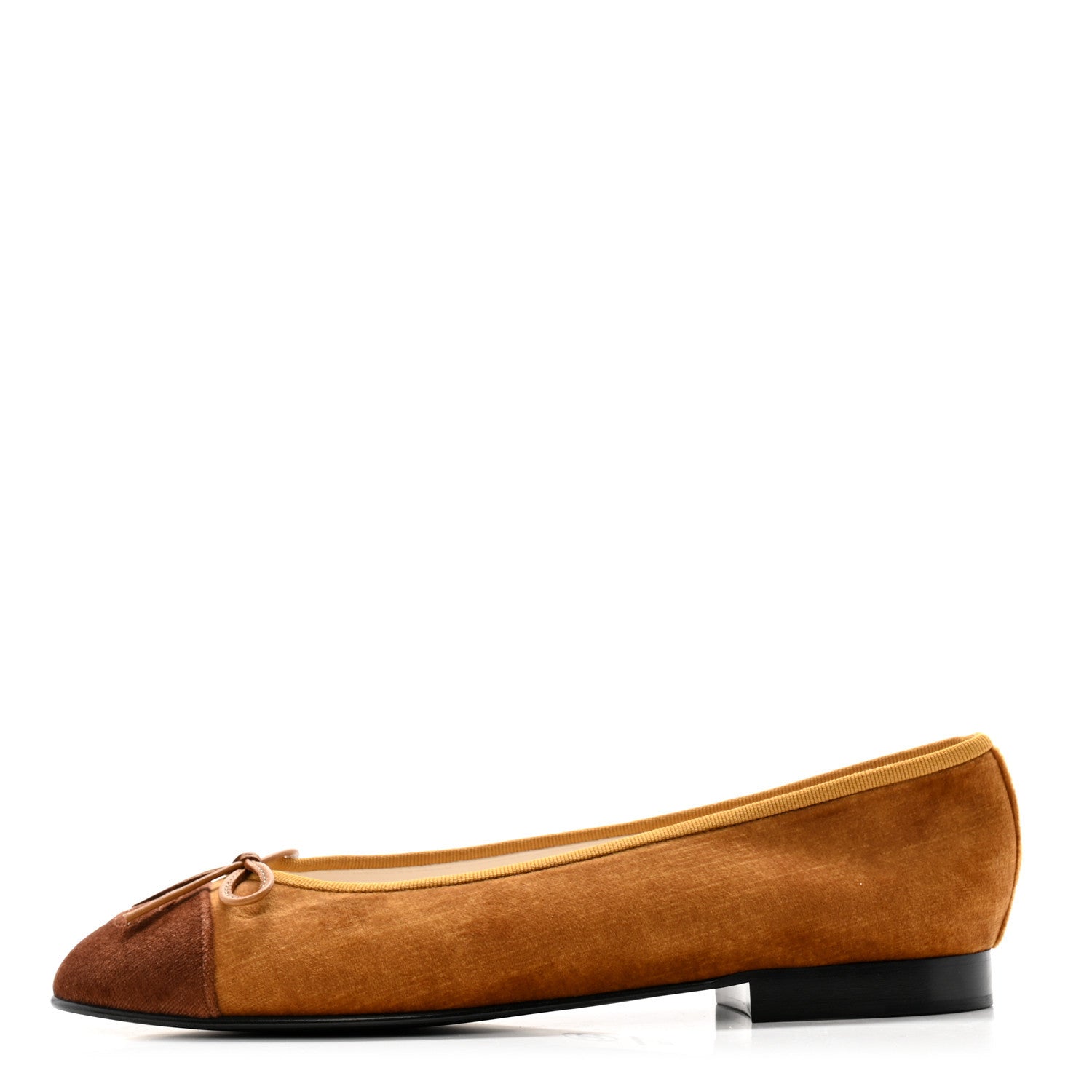 Chanel Velvet Cap Toe CC Ballerina Flats 38 Brown Light Brown 1 of 9