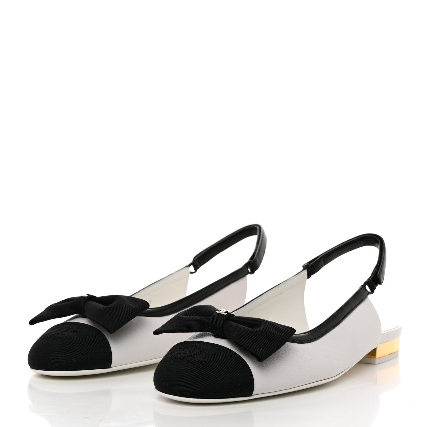 Lambskin Grosgrain Cap Toe Bow Slingbacks 37 White Black