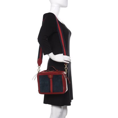 Gucci Suede Calfskin Web Small Ophidia Top Handle Shoulder Bag New Blue Romantic Cherry 2 of 16