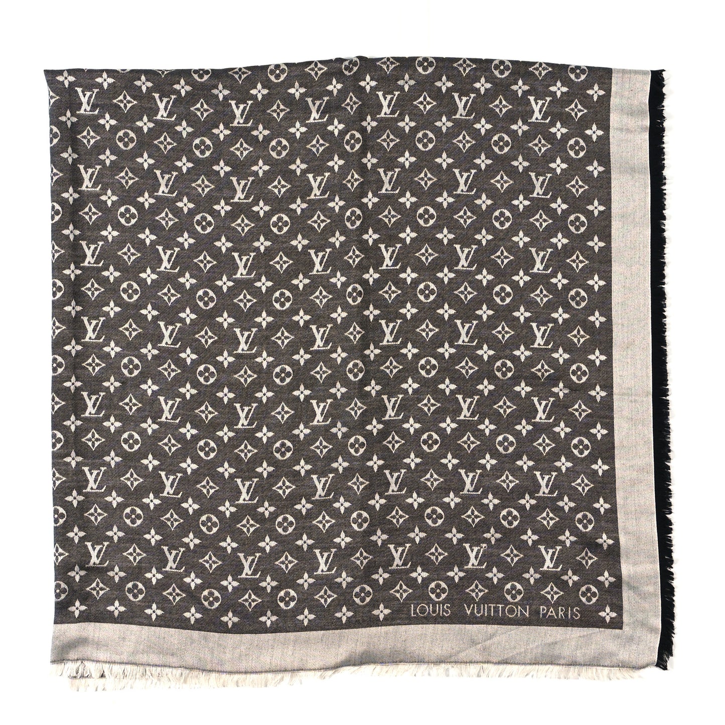 Silk Wool Monogram Denim Shawl Black