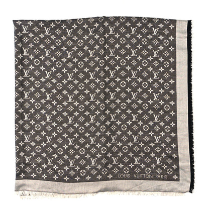 Louis Vuitton Silk Wool Monogram Denim Shawl Black 1 of 4