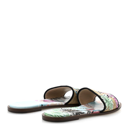 Christian Dior Raffia Embroidered Souvenir Saint Tropez Dway Mules Slide Sandals 38 Natural Multicolor 5 of 9