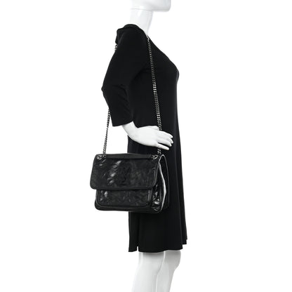 Saint Laurent Crinkled Calfskin Matelasse Monogram Medium Niki Chain Satchel Black 3 of 11