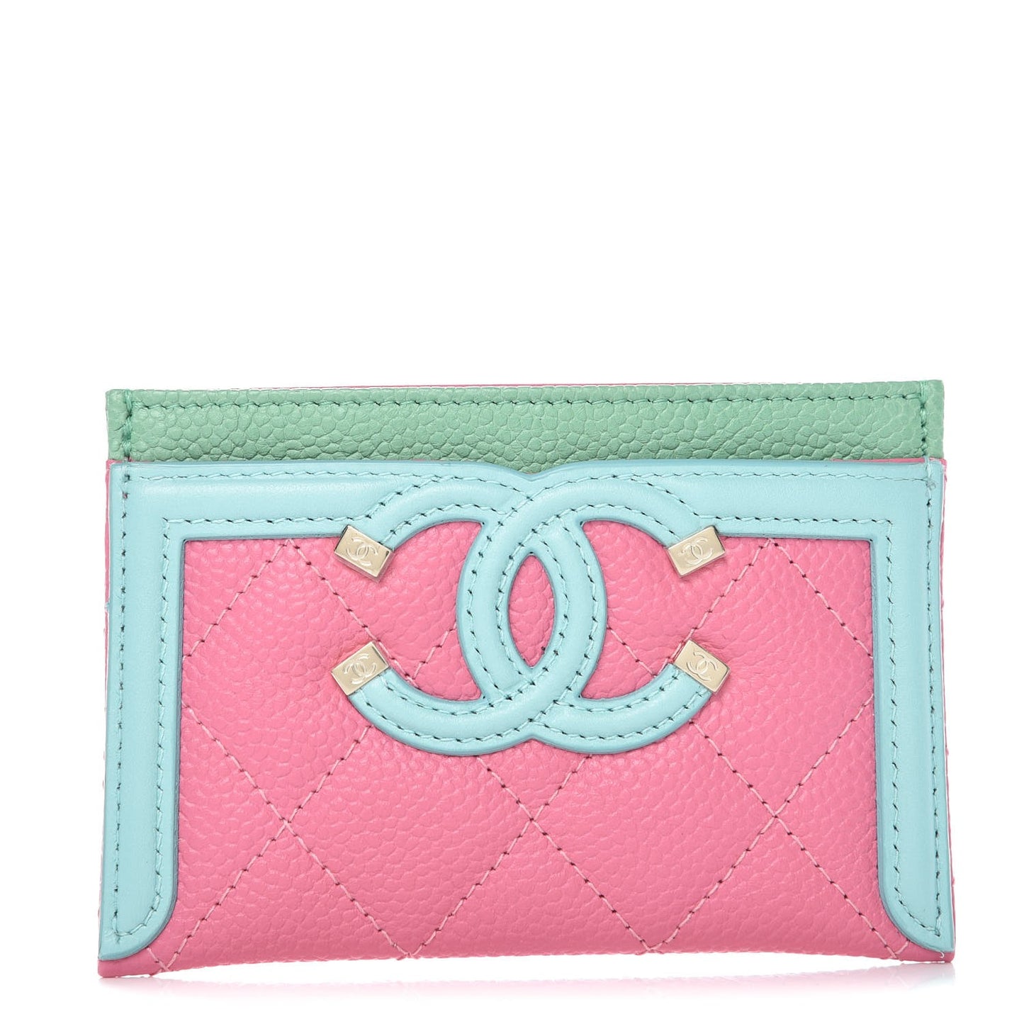 Caviar Quilted CC Filigree Card Holder Pink Blue Green
