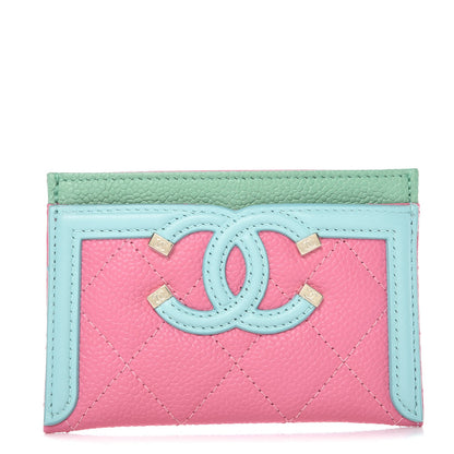 Chanel Caviar Quilted CC Filigree Card Holder Pink Blue Green 1 of 9