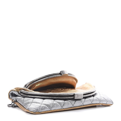 Chanel Metallic Goatskin Quilted Frame Clasp Flap Clutch Silver Gold 4 of 8
