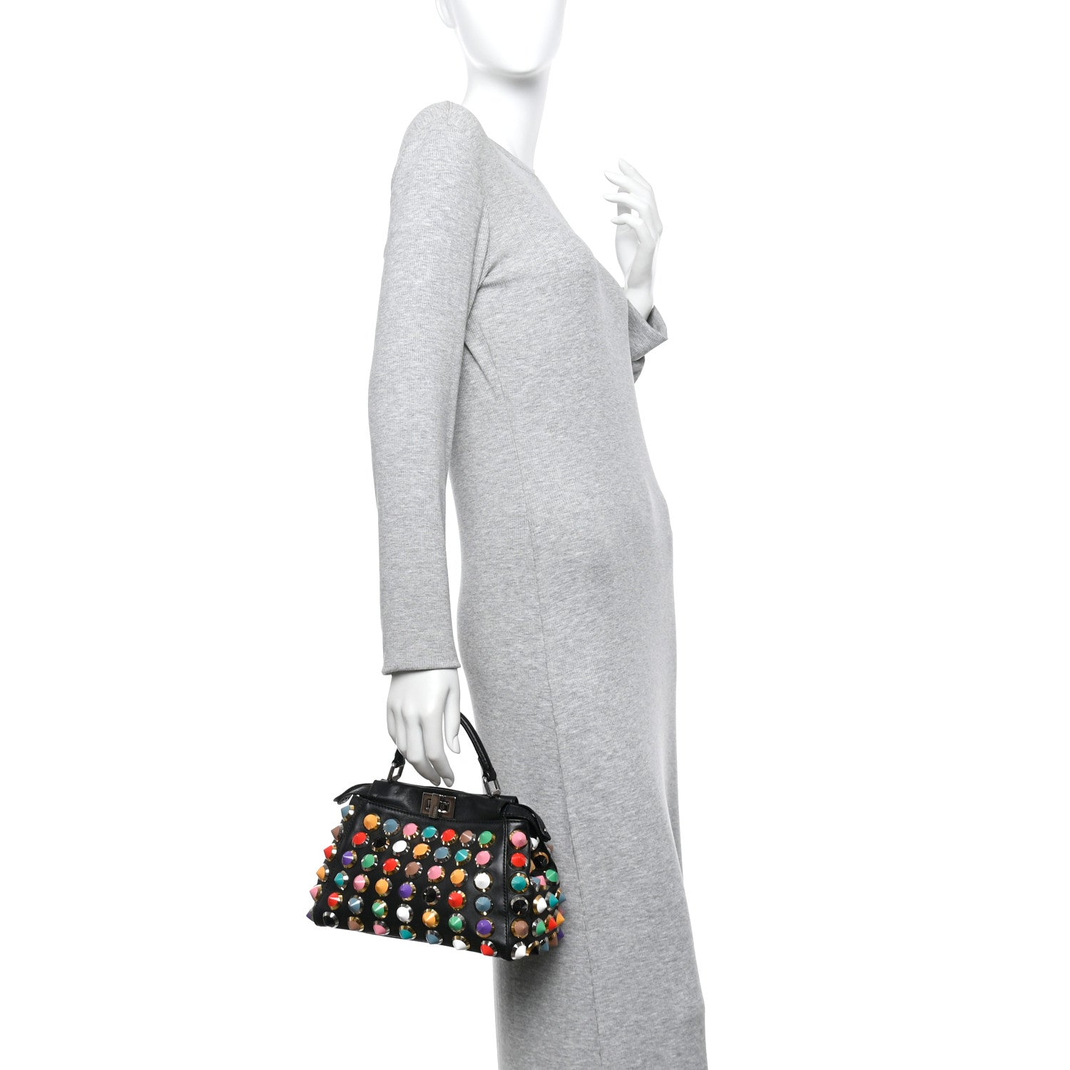 Fendi Nappa Studded Mini Peekaboo Iconic Satchel Black Multicolor 2 of 10