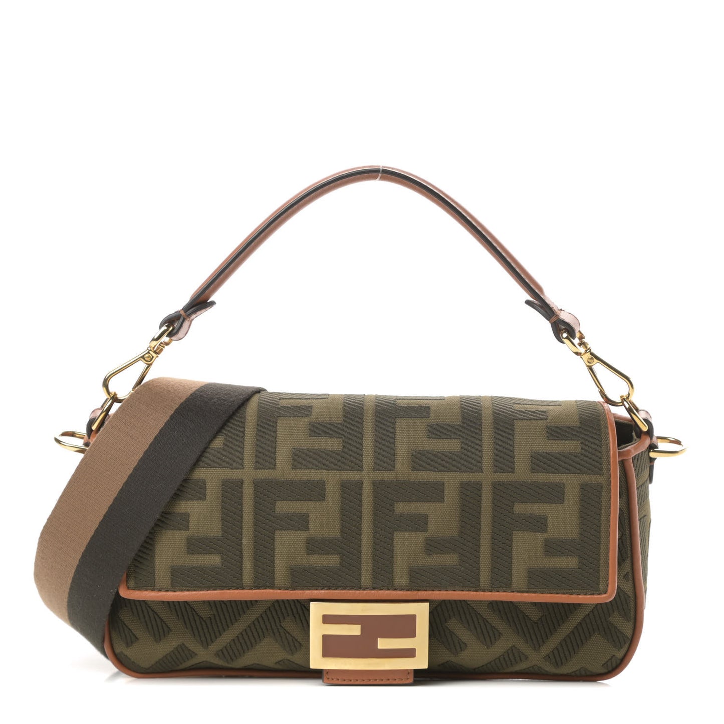 Canvas Vitello King FF Embroidered Baguette Amazzonia Cuoio