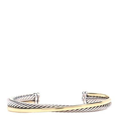 David Yurman Sterling Silver 18K Yellow Gold 5mm Crossover Cuff Bracelet 1 of 4