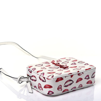 Saint Laurent Grain De Poudre Lips Print Medium Classic Monogram Camera Bag White Red 4 of 11